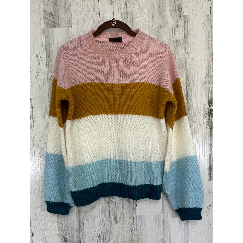 TopShop Womens Sweater Size 4 Small Multicolored Stripe‎ Balloon Sleeve